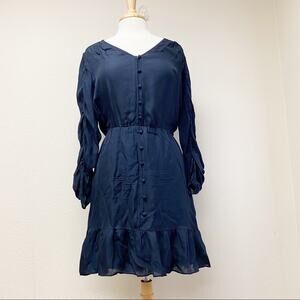 Parker Fletcher Ruched Sleeve Dress Navy Size M
